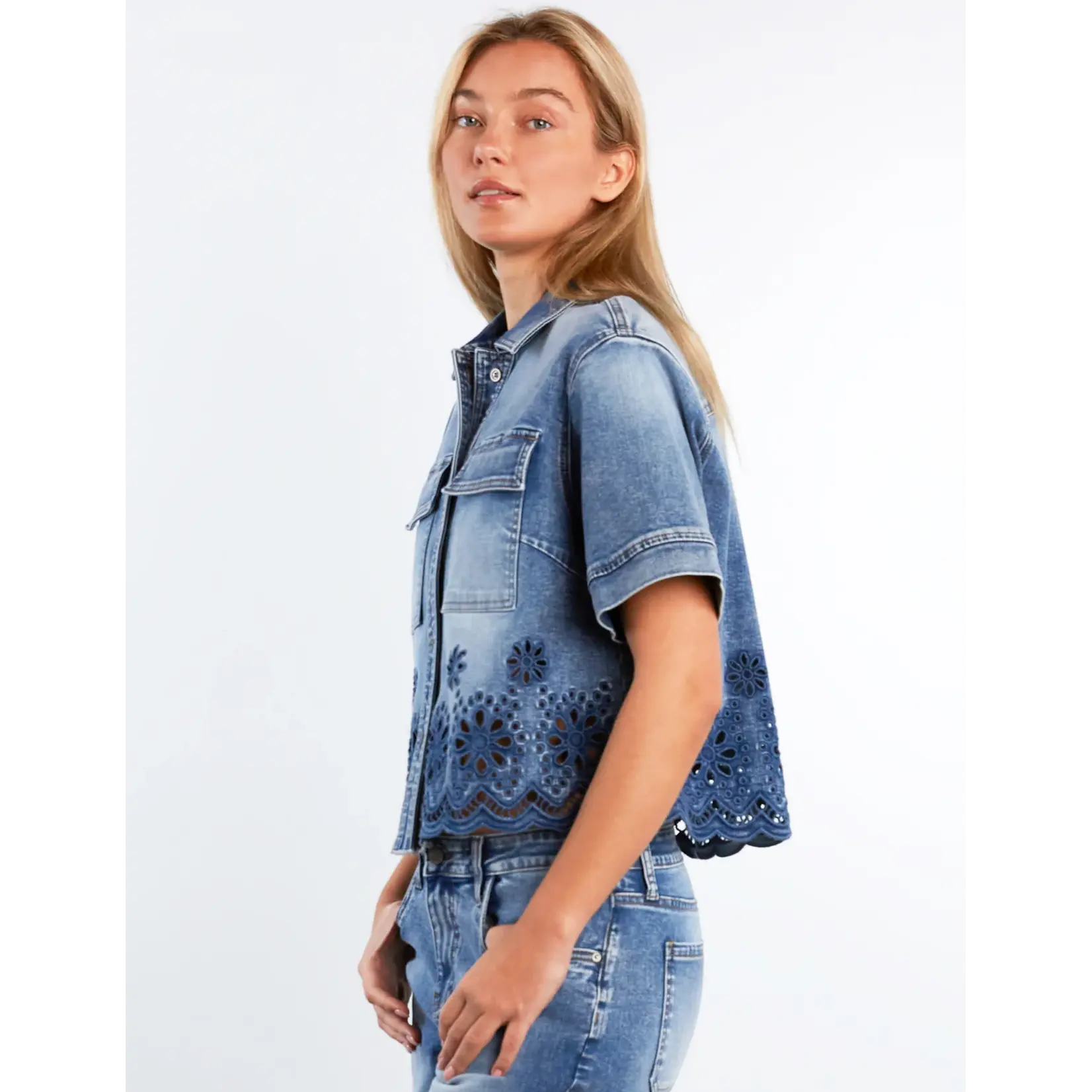 Billy T Petal Eyelet Shirt Relaxed Blue