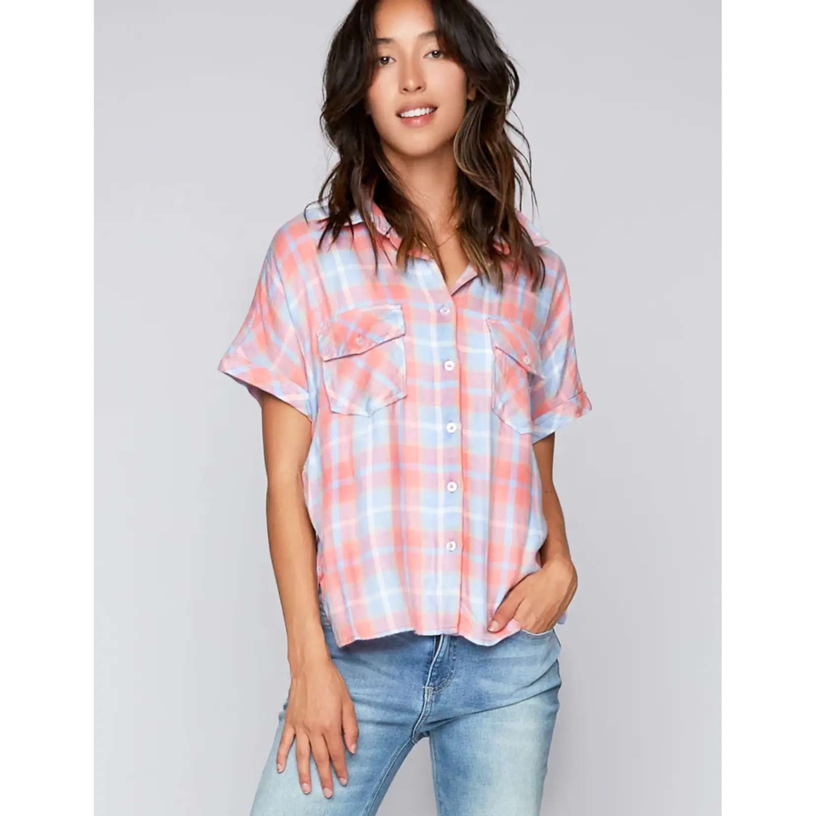 Billy T Easy Peasy Top Melon Plaid