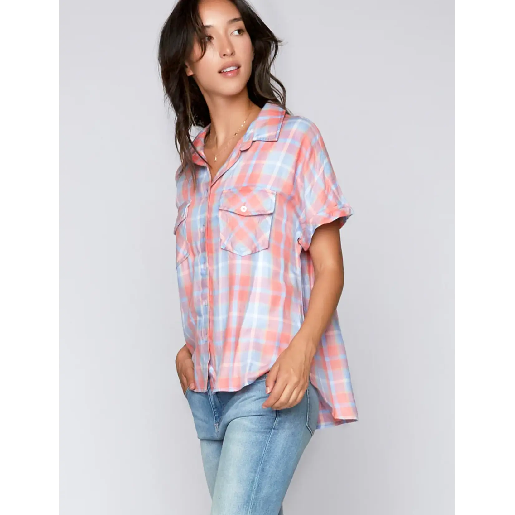 Billy T Easy Peasy Top Melon Plaid