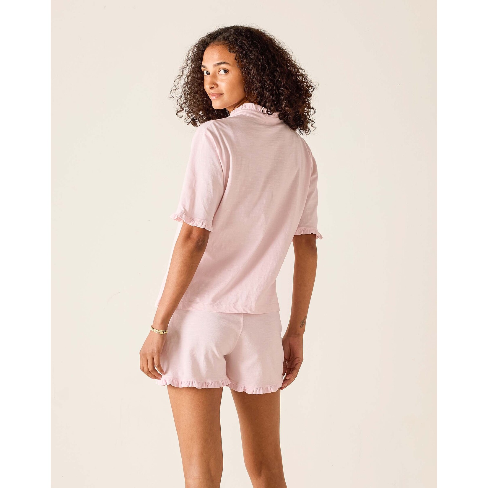 Mersea Josephine Ruffle Henley Tee Rose Quartz