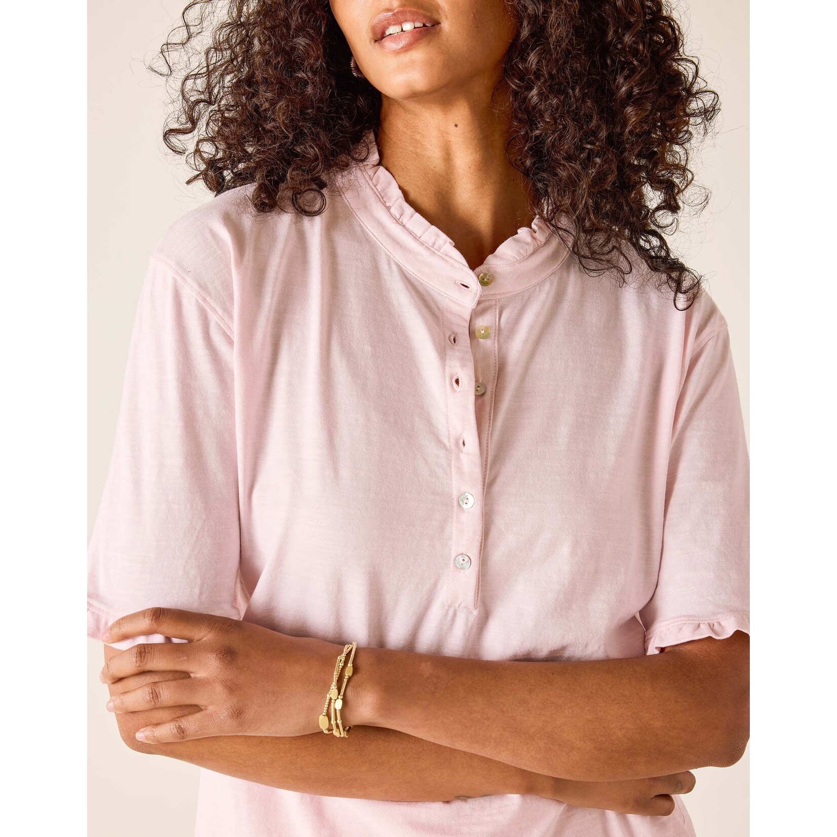 Mersea Josephine Ruffle Henley Tee Rose Quartz