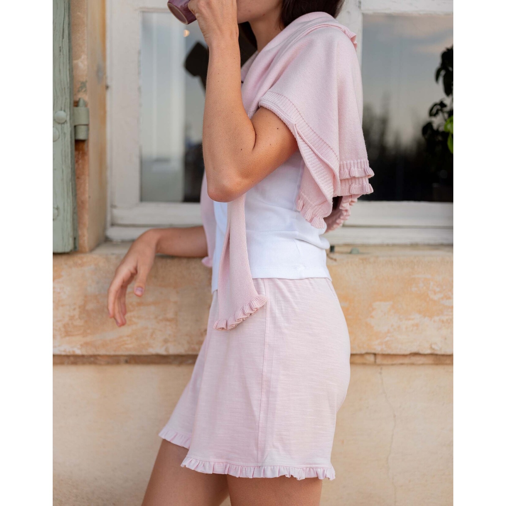 Mersea Traveler Ruffle Tee Short Rose Quartz