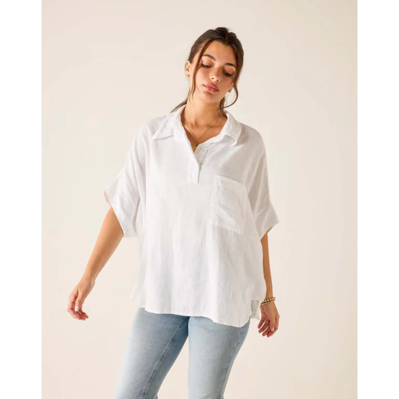 Mersea Hermosa Collared Top White OS
