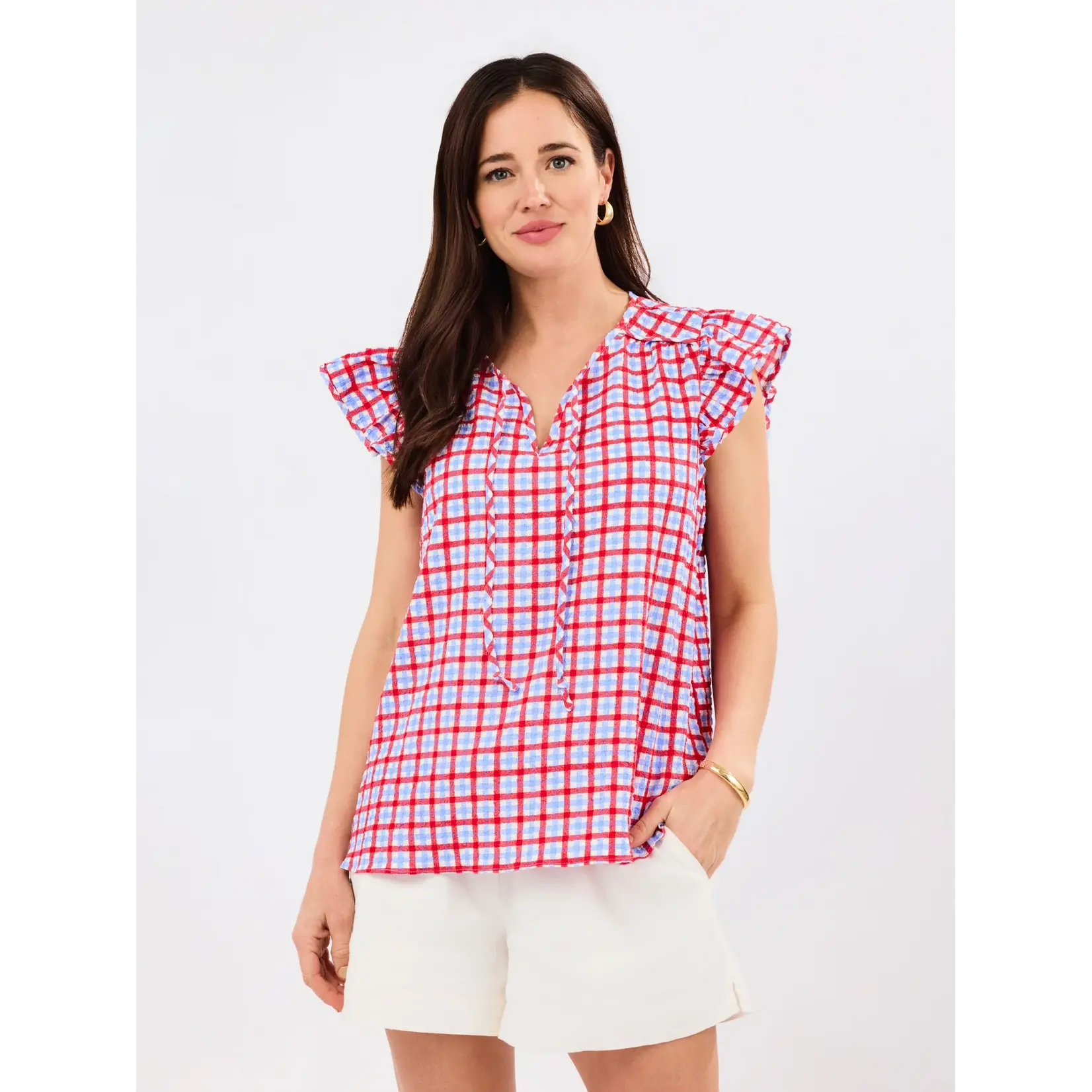 Mary Square Lydia Gingham Red/Blue Top
