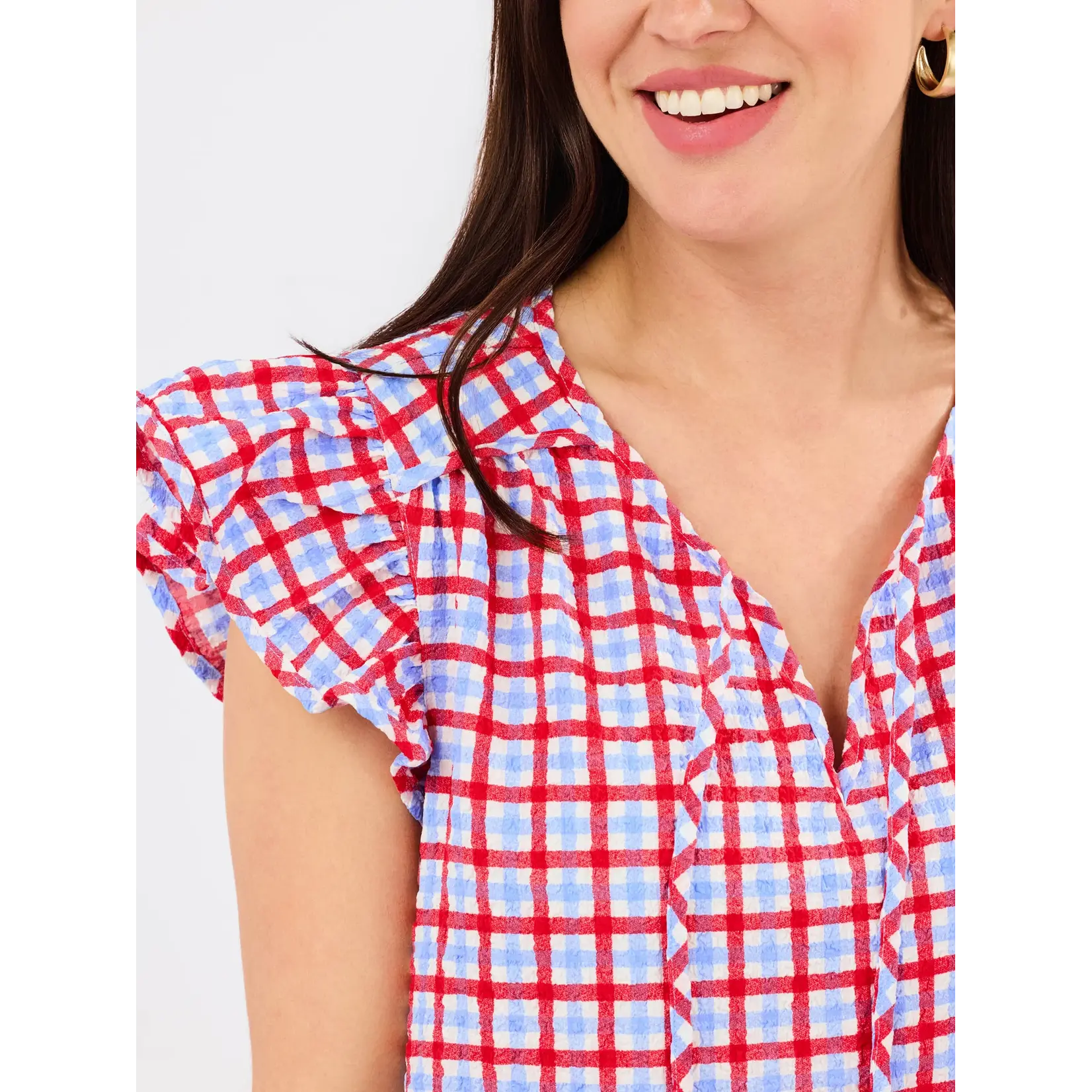 Mary Square Lydia Gingham Red/Blue Top