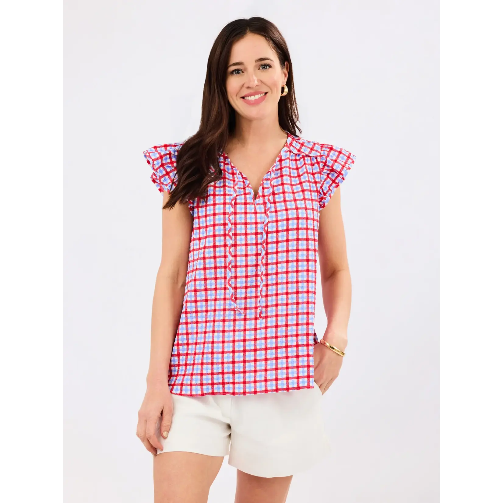 Mary Square Lydia Gingham Red/Blue Top