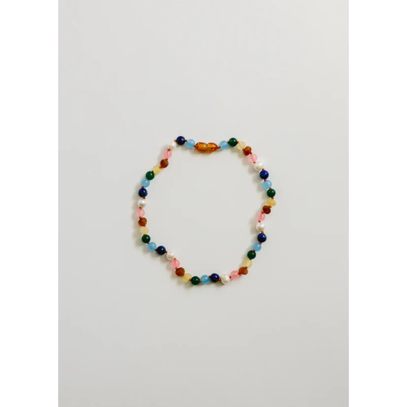 Canyon Leaf Raw Baltic Amber and Pearl Necklace + Sweet Pink 12"