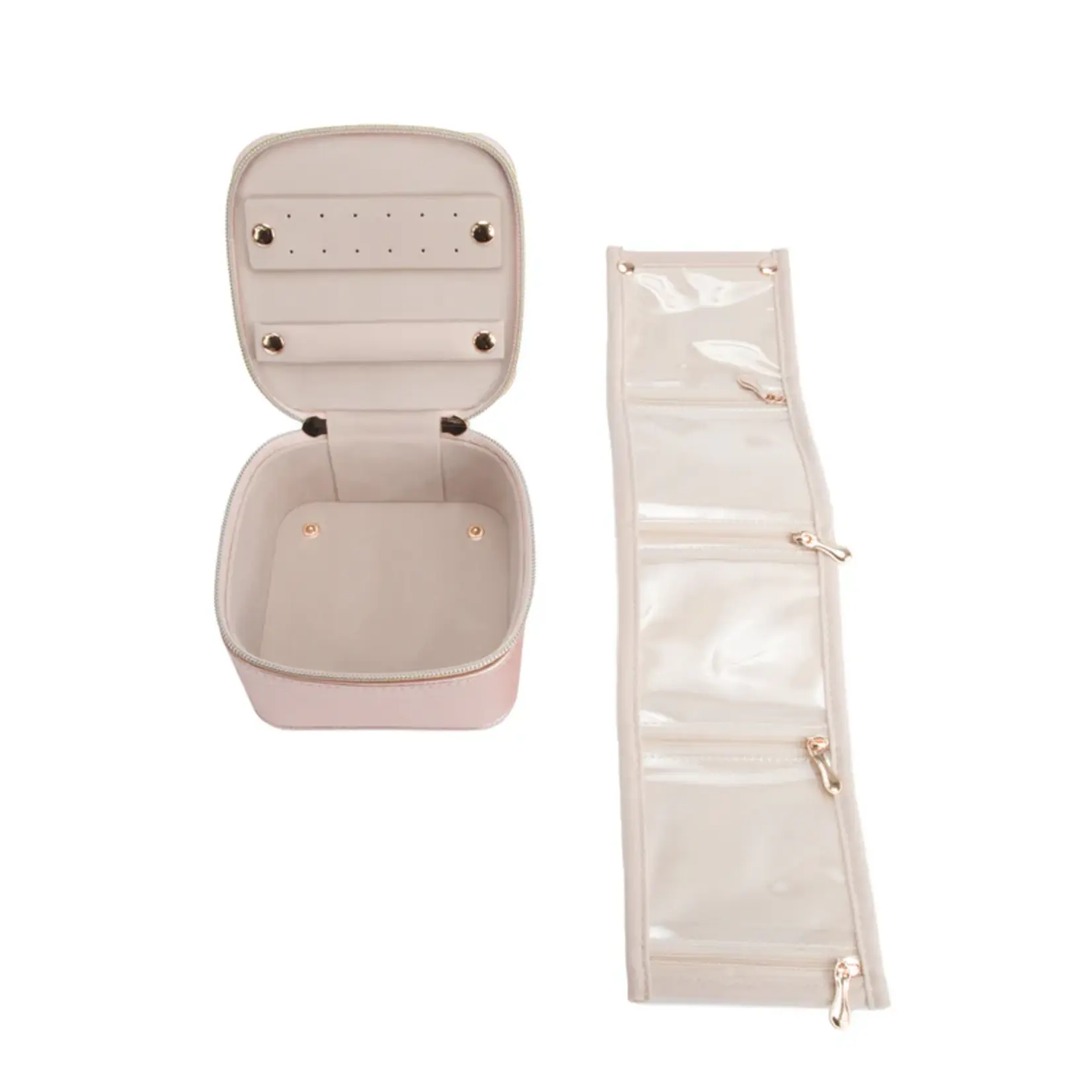 Brouk & Co. Leah Quilted Travel Jewelry Case with Pouch Pink