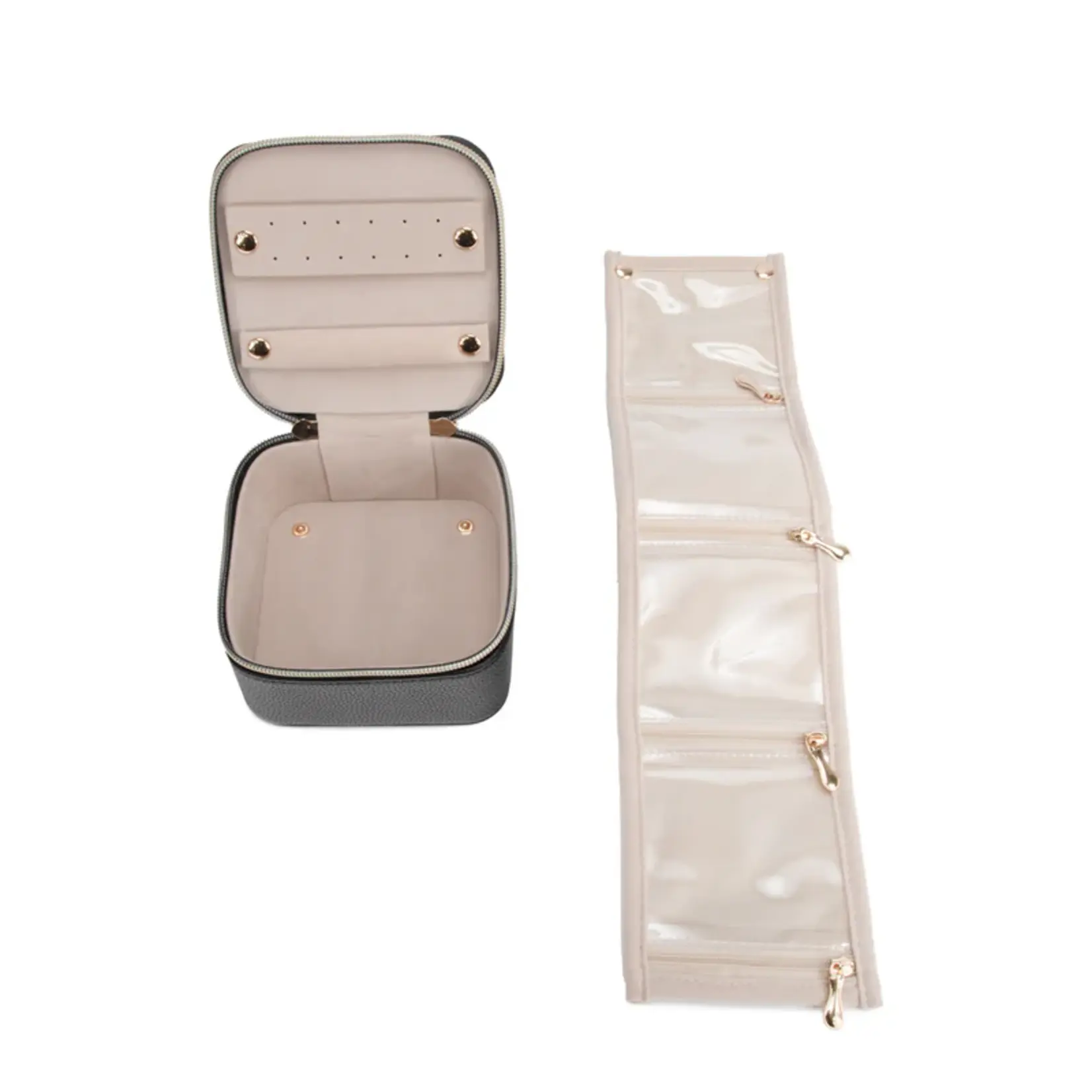 Brouk & Co. Leah Quilted Travel Jewelry Case with Pouch Black