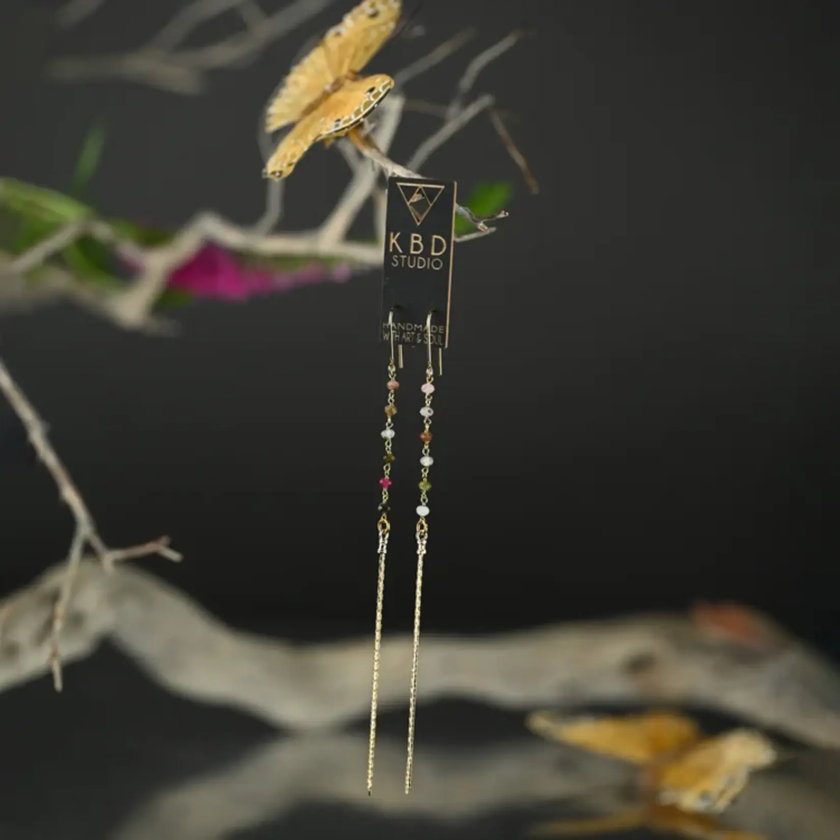 KBD Studio Sleek Semi Precious Long 6 Tourmaline Tassel Earrings