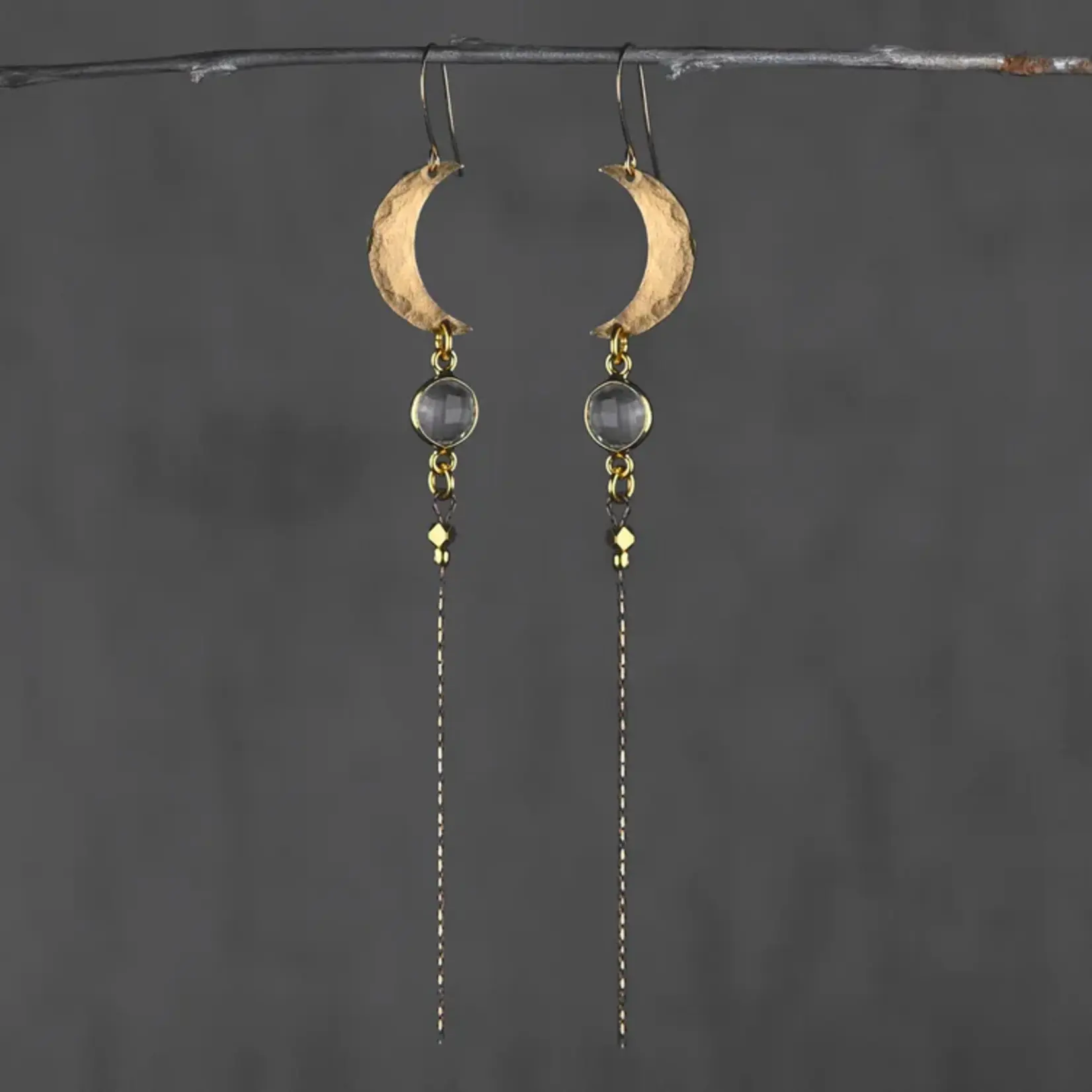 KBD Studio Hammered Moon w/Semi Precious & Black & Gold Tassel Earring