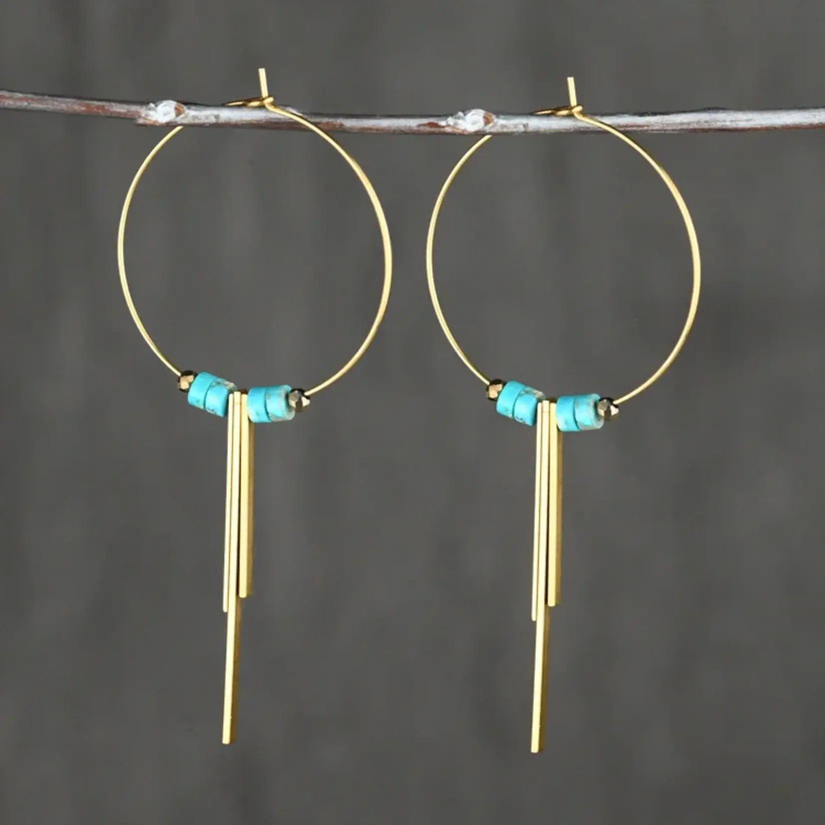 KBD Studio 35mm Brass Hoops w/ 3 Bars & Turquoise Jasper Earrings
