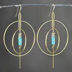 KBD Studio Double Hoop w/Semi Precious Chain Drop Earrings Jasper Turquoise Tube