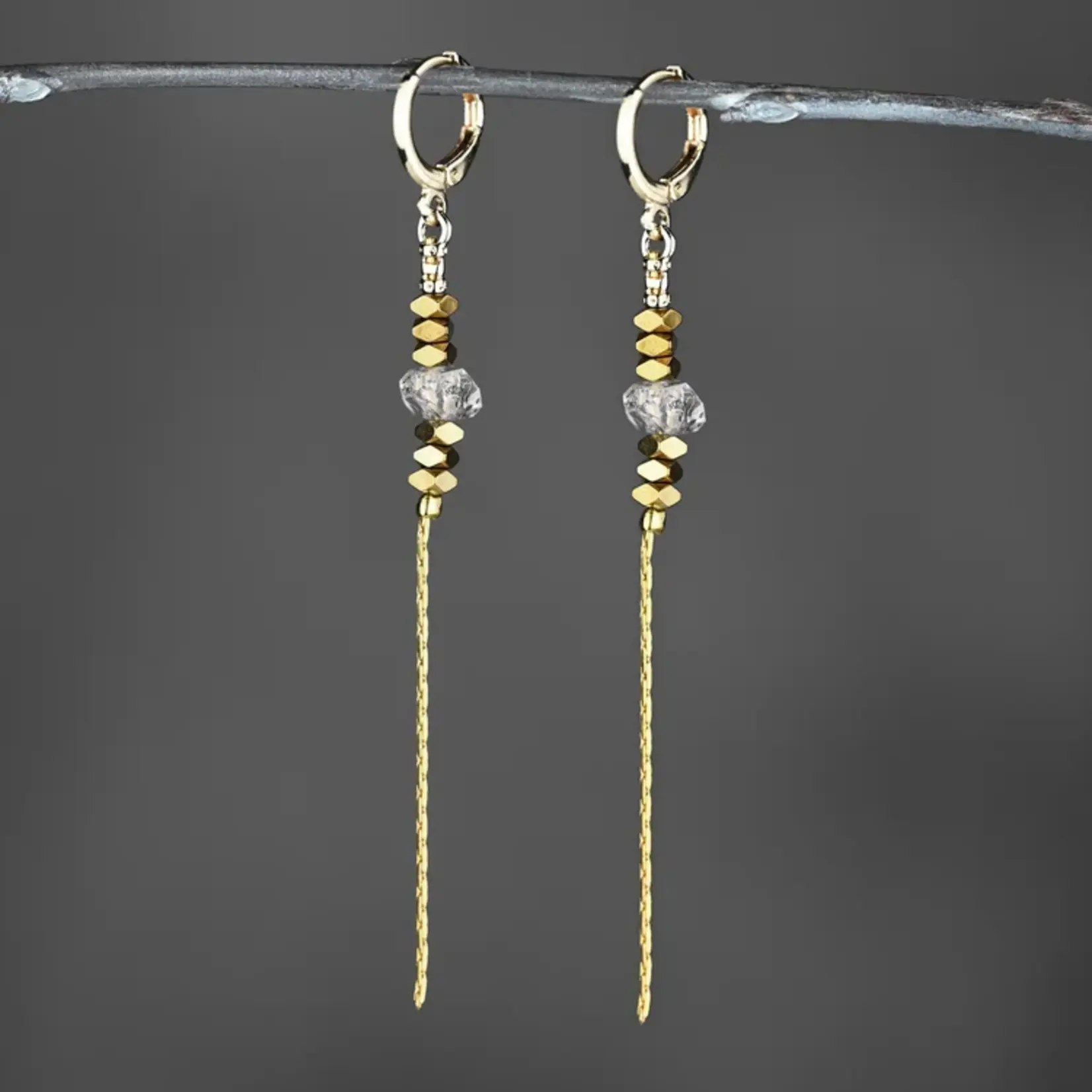 KBD Studio Golden Huggie w/Herkimer Diamond Earring
