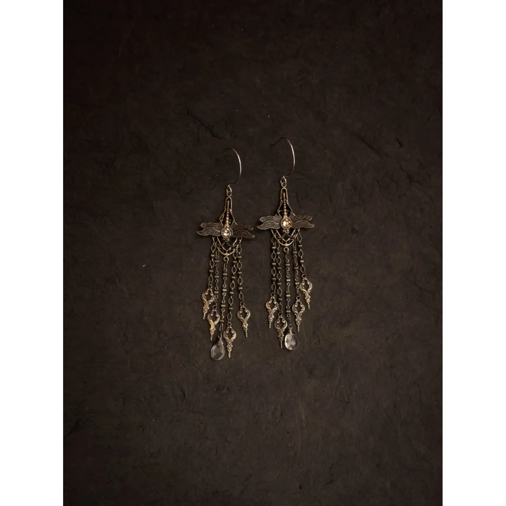Trollbinde Dragonfly Drape Chandelier Earrings Clear Quartz