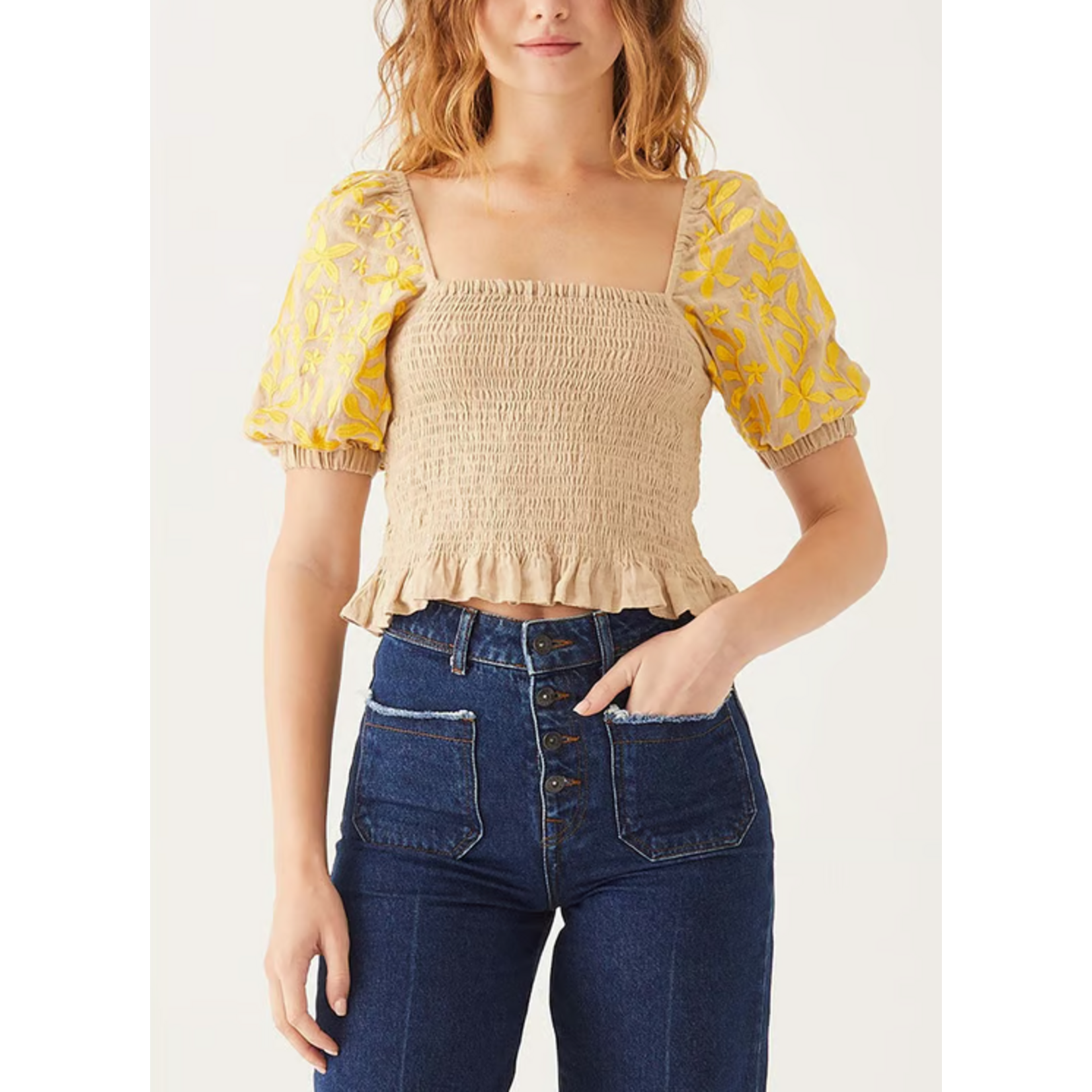 Mersea Summer Smocked Top Tan