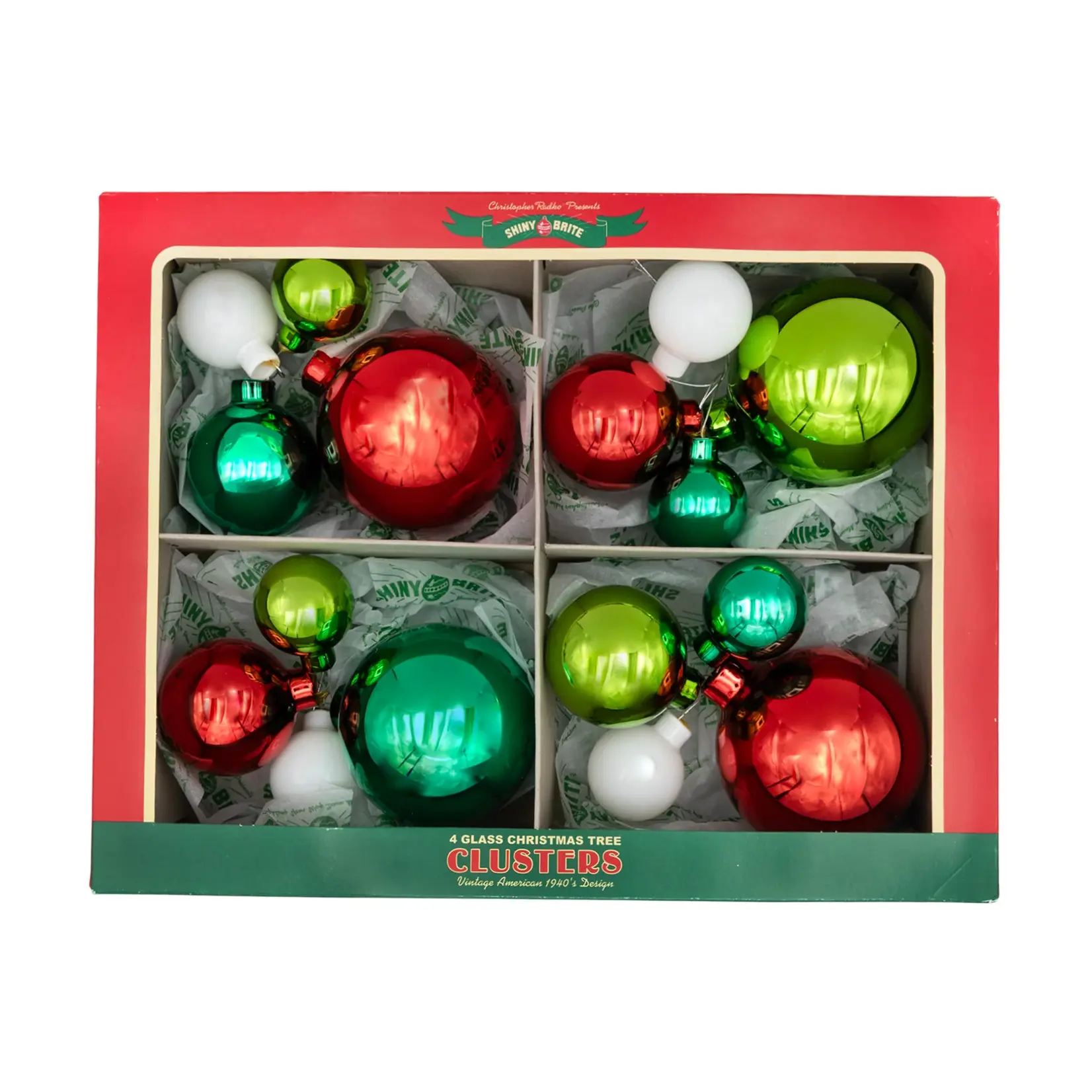 Christopher Radko HOLIDAY SPLENDOR 8 COUNT 4PC 1.25",1.75" & 2.5" CLUSTERS