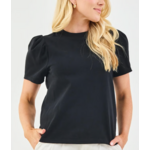 Mary Square Larissa Black Pleat Sleeve Tee