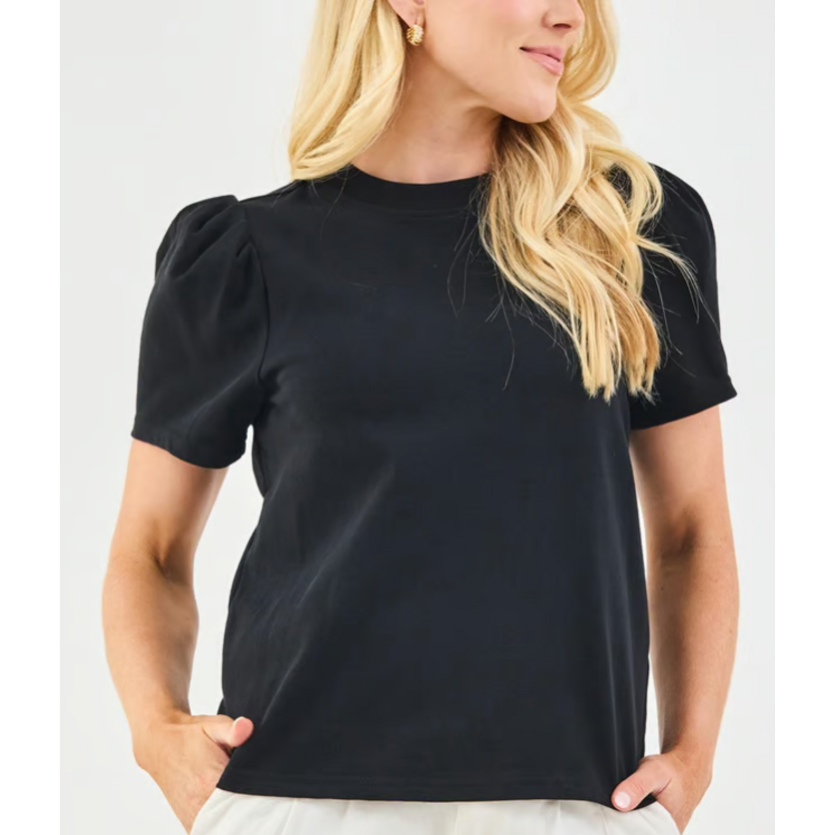 Mary Square Larissa Black Pleat Sleeve Tee