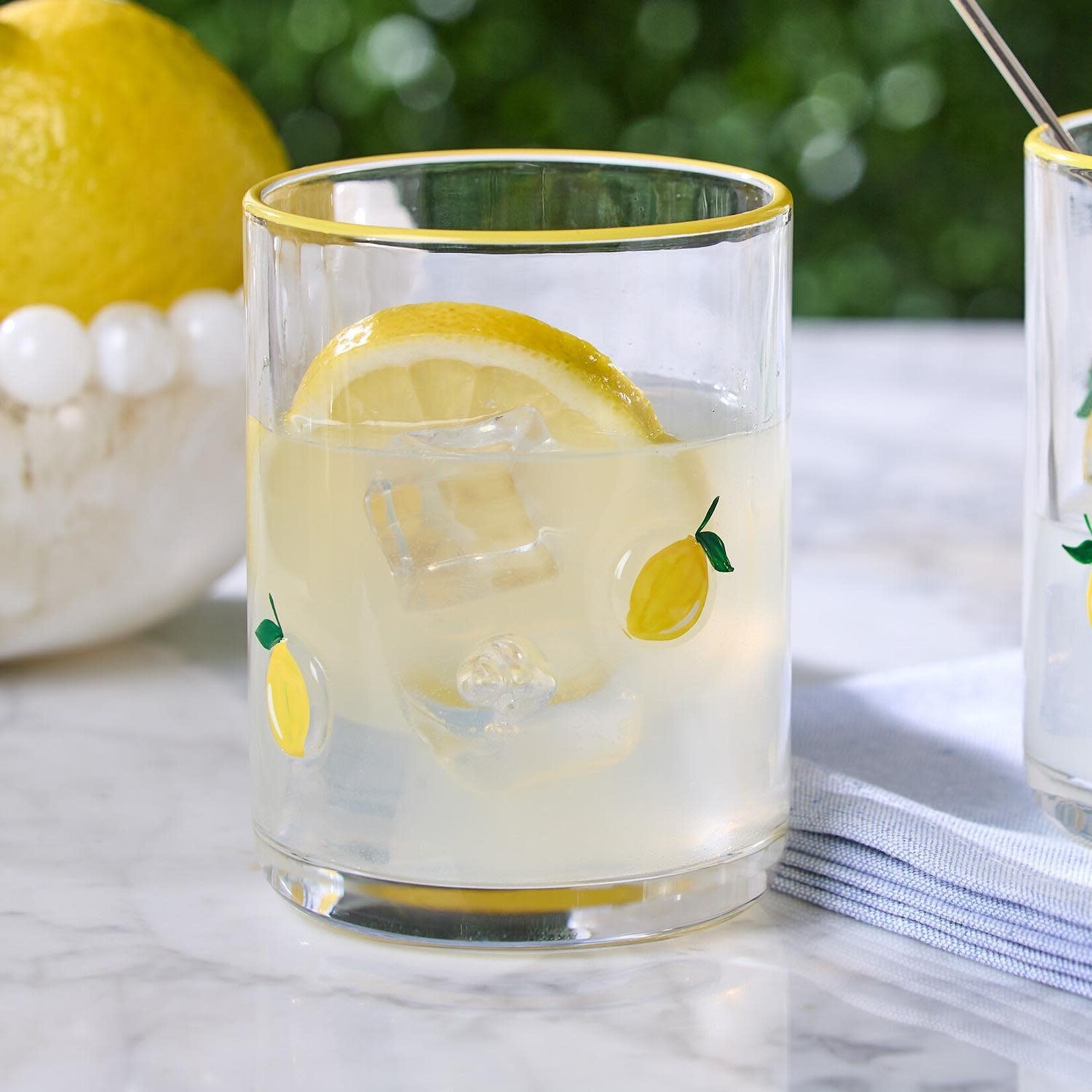 Two's Company Lemon Double Old Fashion Hand-Painted Glass