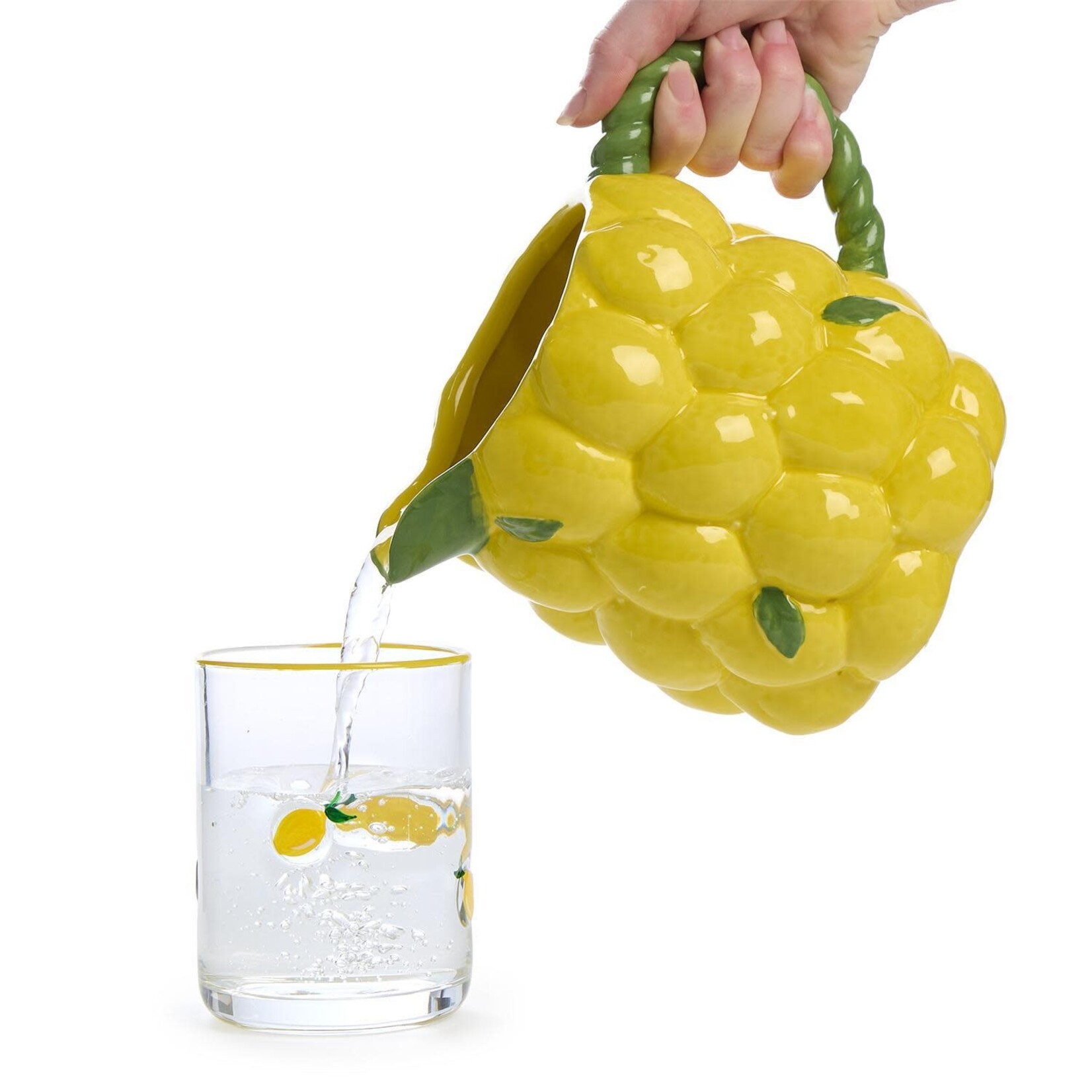 Two's Company Lemon Double Old Fashion Hand-Painted Glass