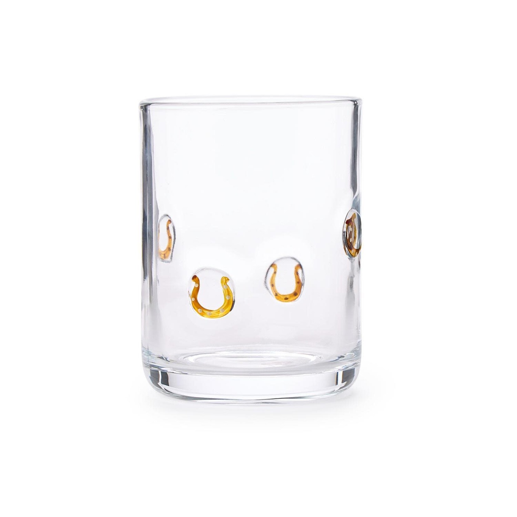 Two's Company Horseshoe Double Old Fashion Hand-Painted Glass
