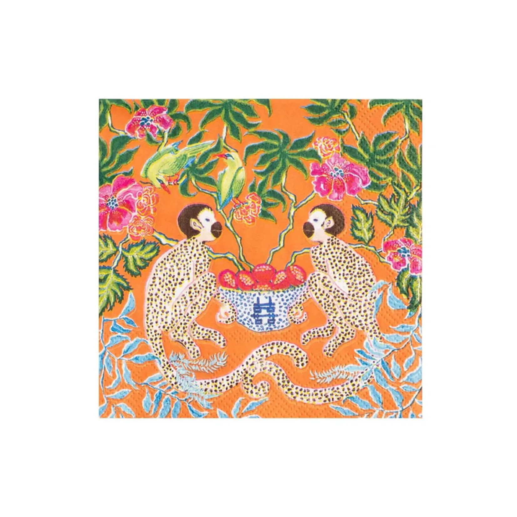 Caspari Monkeys Paper Cocktail Napkins in Orange - 20 Per Package