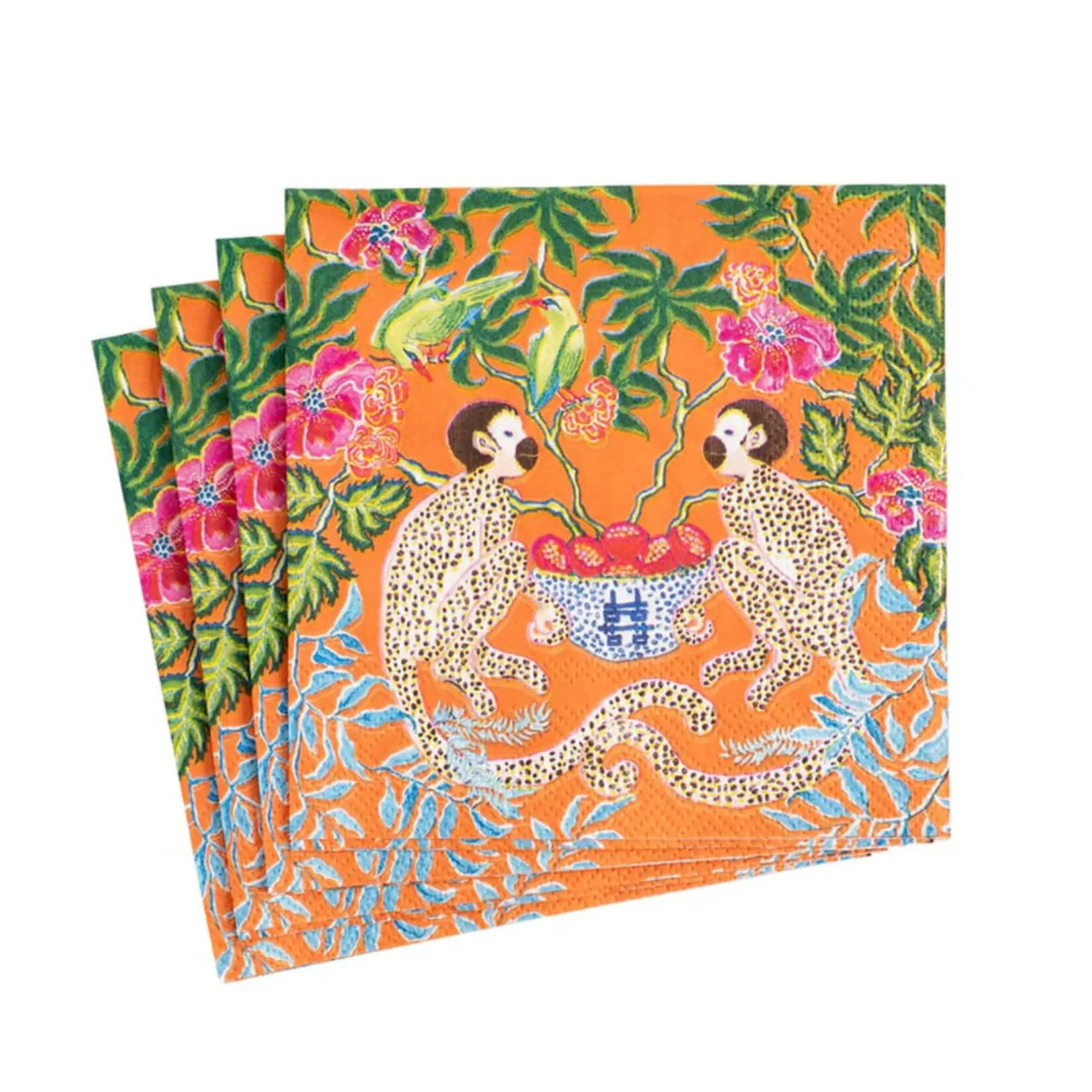 Caspari Monkeys Paper Cocktail Napkins in Orange - 20 Per Package