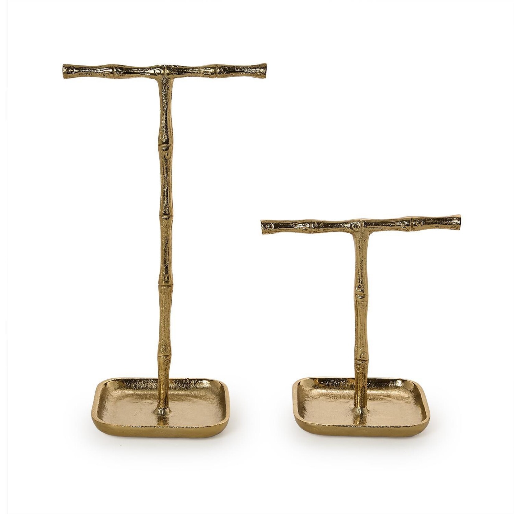 Two's Company Stand Tall Gold Bamboo Jewelry Stands with Catchall Tray 13"