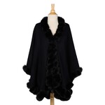 Two's Company Regal Wrap with Faux Fur Trim and Hook and Eye Closure in Black