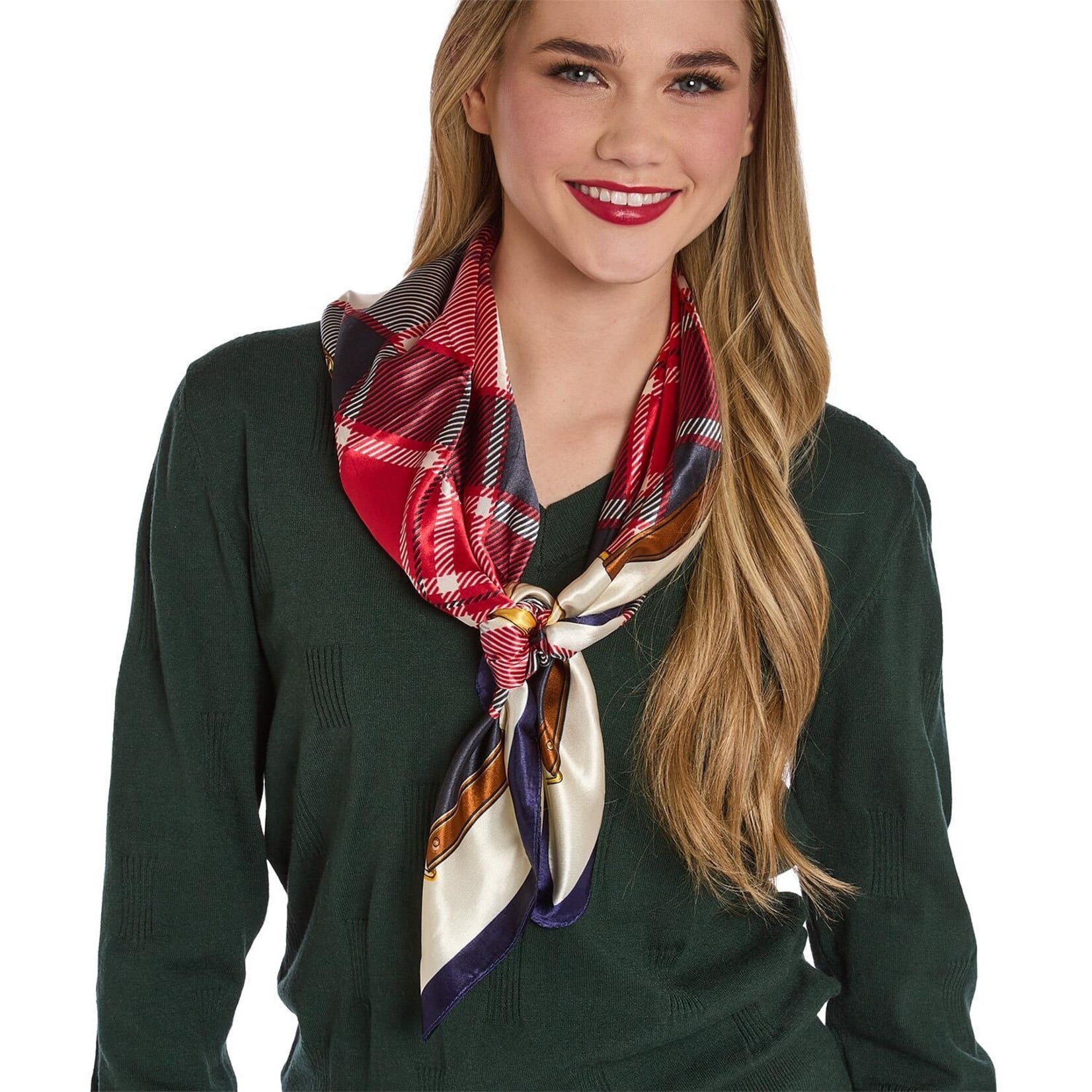 Two's Company Heritage Tartan Silky Scarf Red Plaid- Polyester