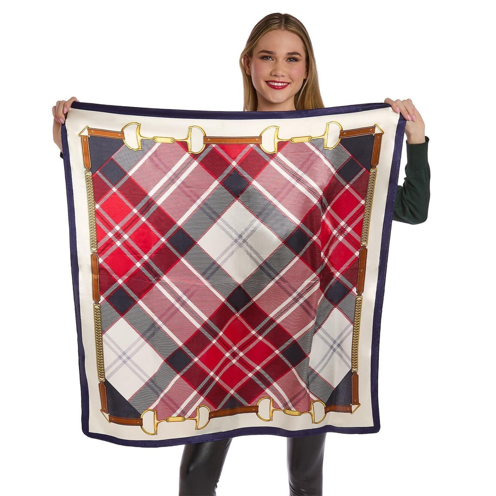 Two's Company Heritage Tartan Silky Scarf Red Plaid- Polyester