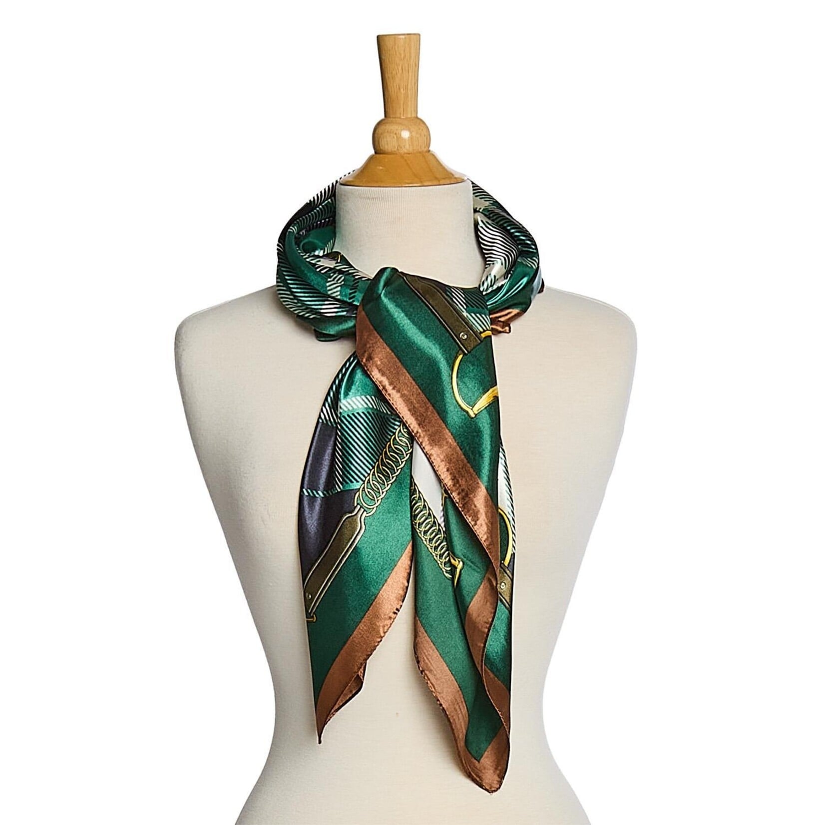 Two's Company Heritage Tartan Silky Scarf Green Plaid- Polyester