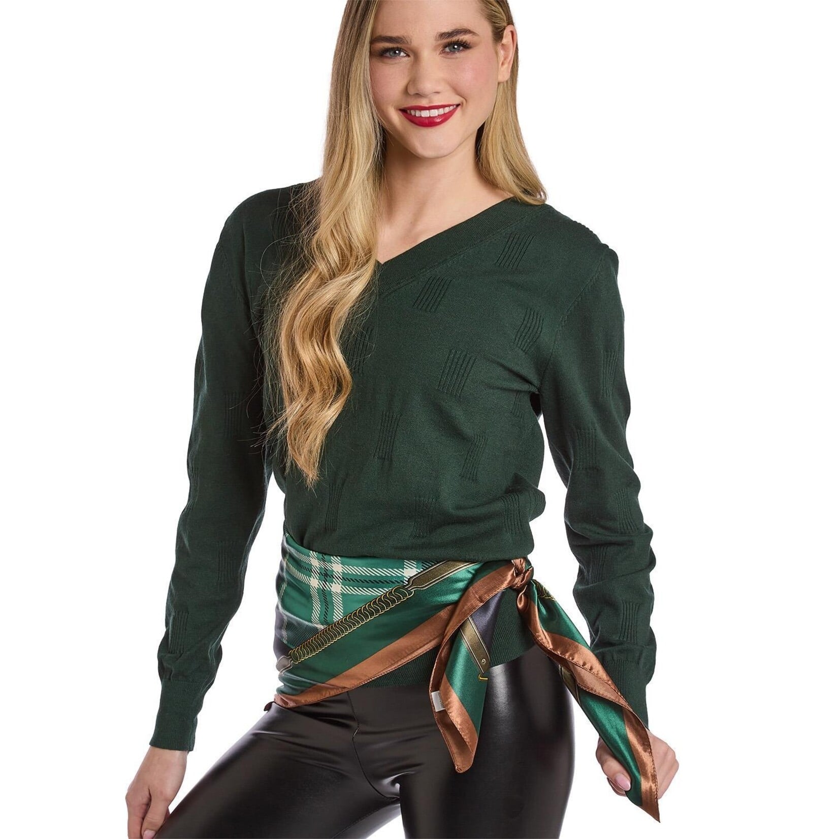 Two's Company Heritage Tartan Silky Scarf Green Plaid- Polyester