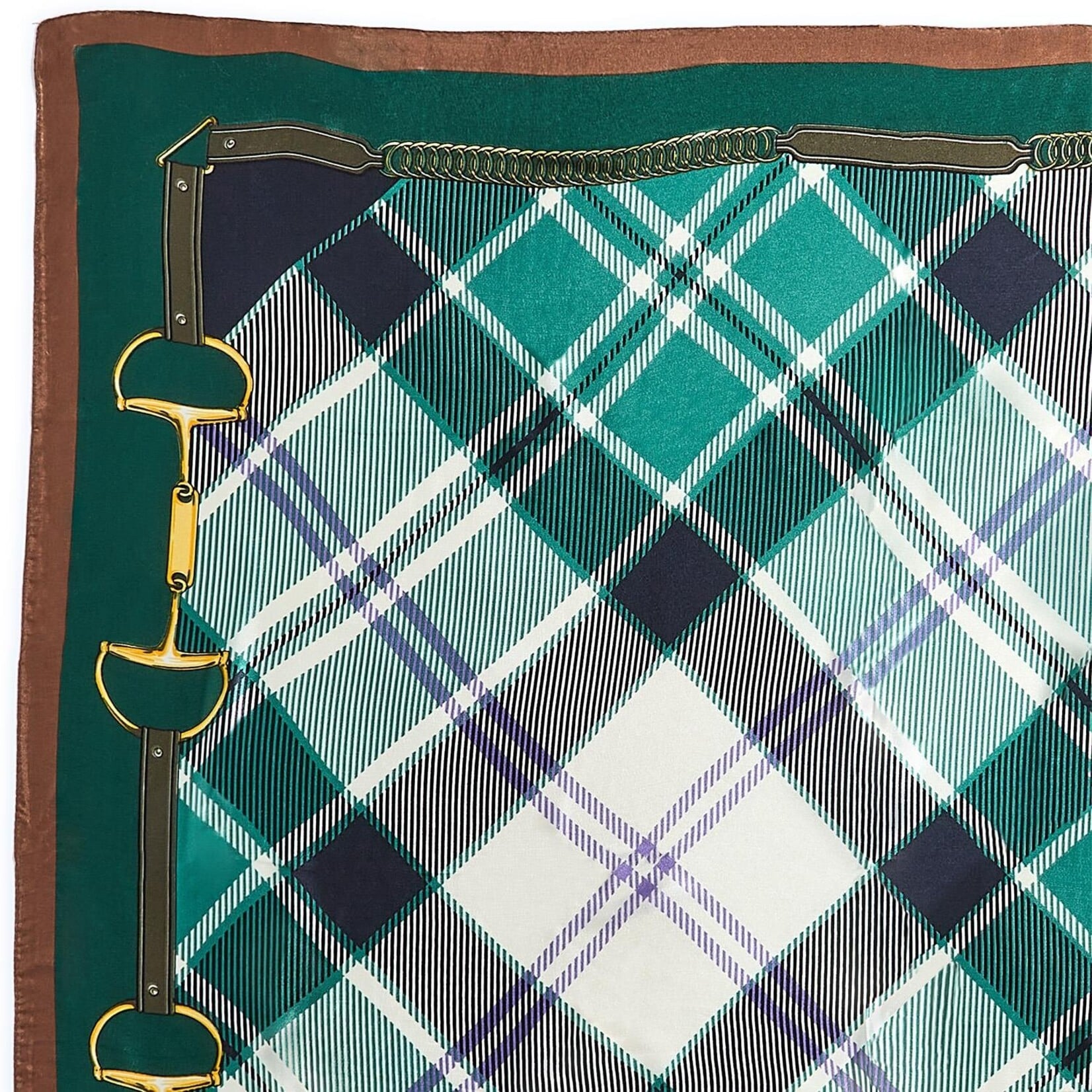 Two's Company Heritage Tartan Silky Scarf Green Plaid- Polyester