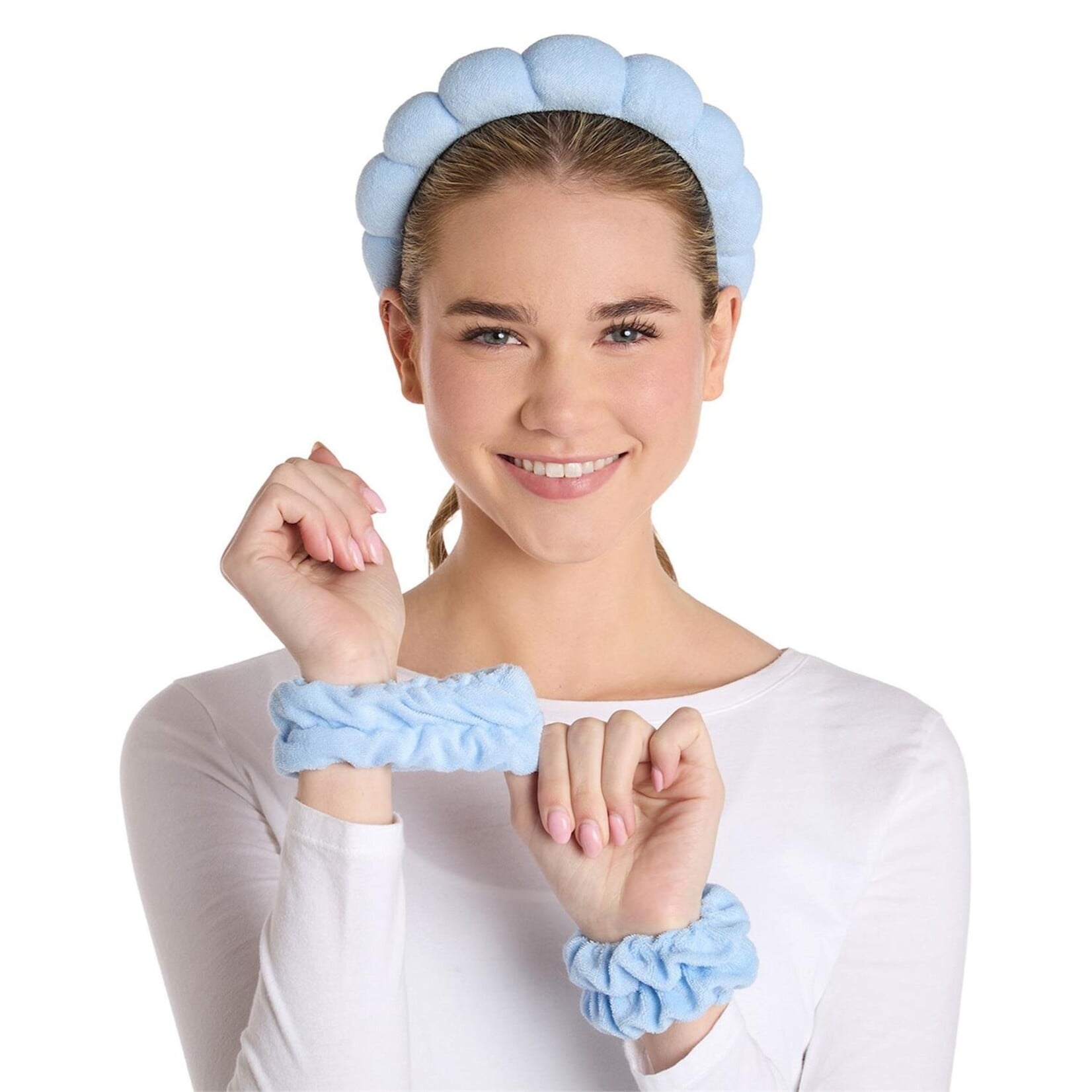 Two's Company Prep and Glow Spa Bubble Headband and Wristband Set Pink