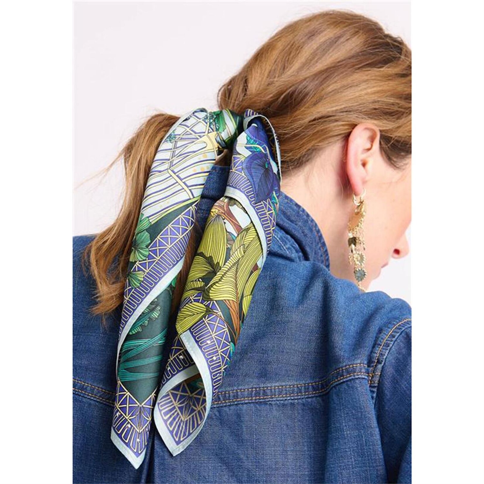 Two's Company Jardin D'Hiver Blue Mini Square Scarf Designed by Wild Paris