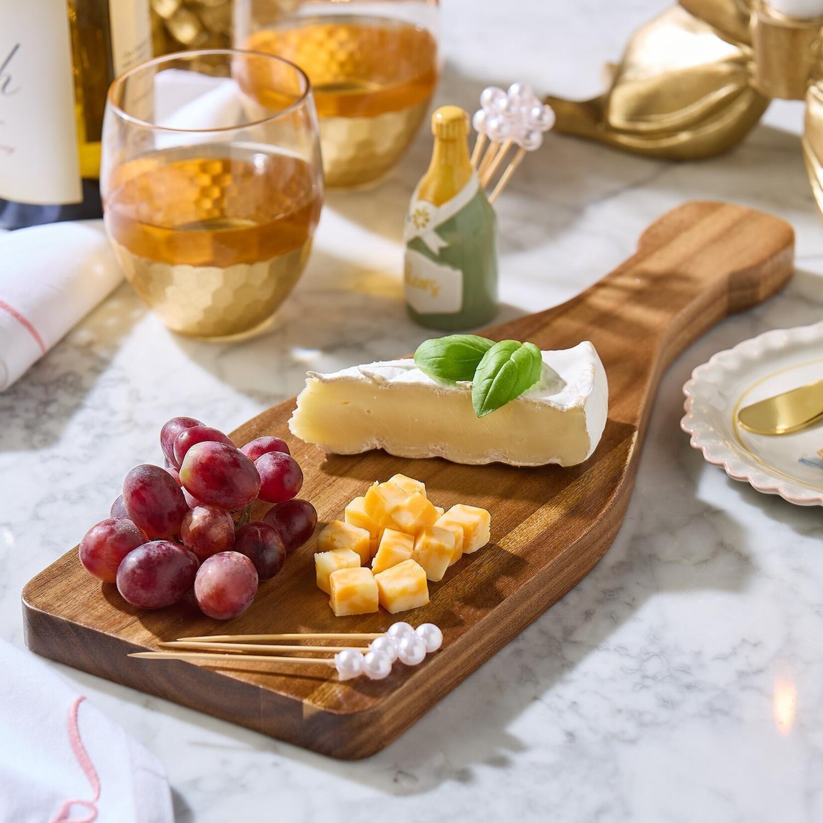 Two's Company Champagne Bottle Charcuterie / Dessert Serving Board with 20 Pearl Picks