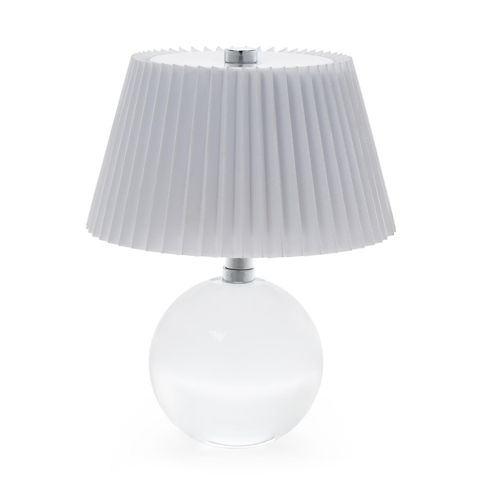Two's Company Crystal-Style Glass LED Portable Cordless Table Lamp with White Pleated Shade