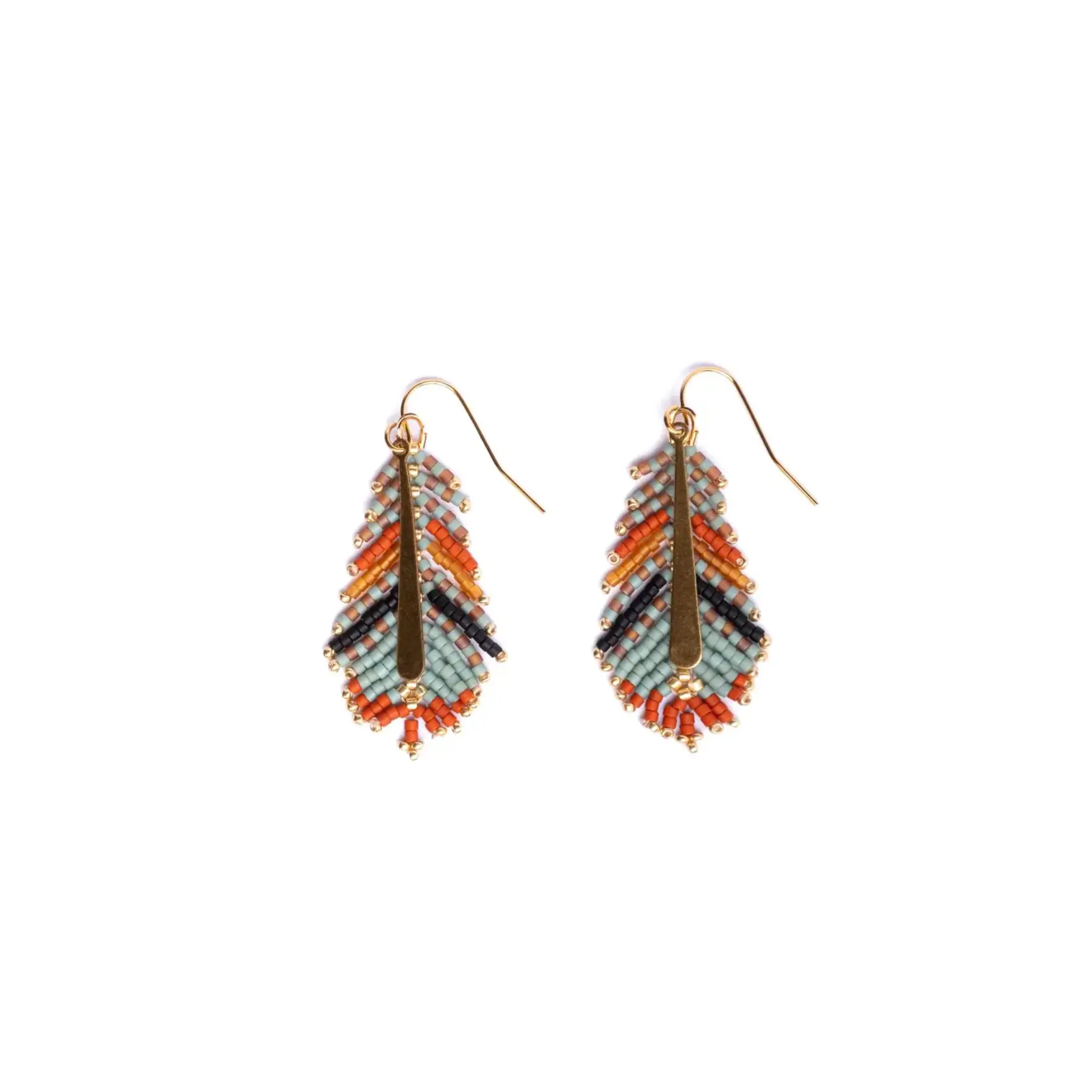 Mayana Designs Co. Gilded Feather Earrings Rust/Aqust