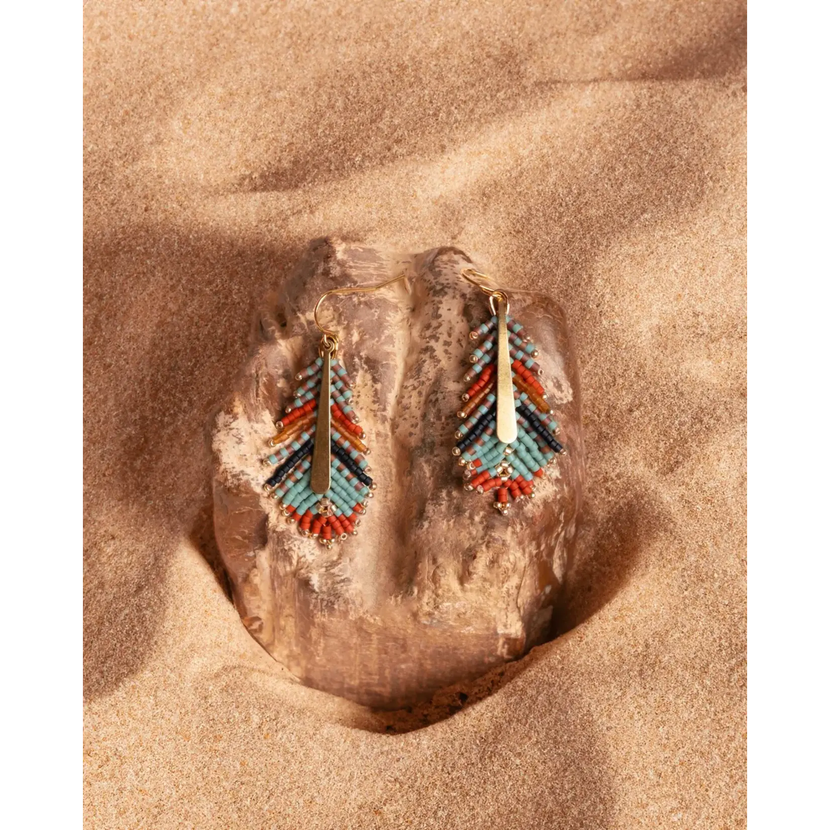 Mayana Designs Co. Gilded Feather Earrings Rust/Aqust
