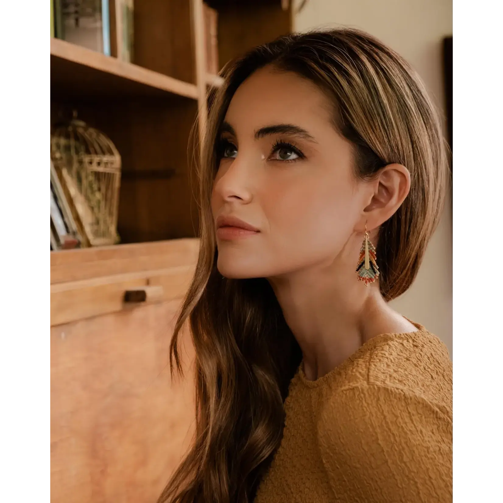 Mayana Designs Co. Gilded Feather Earrings Rust/Aqust