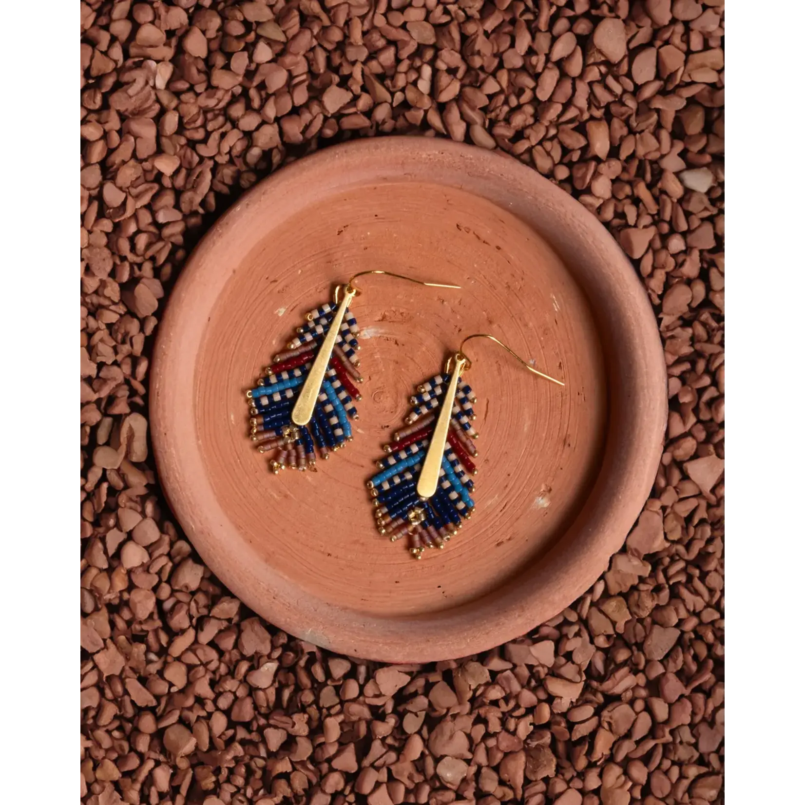Mayana Designs Co. Gilded Feather Earrings Blue/Brown