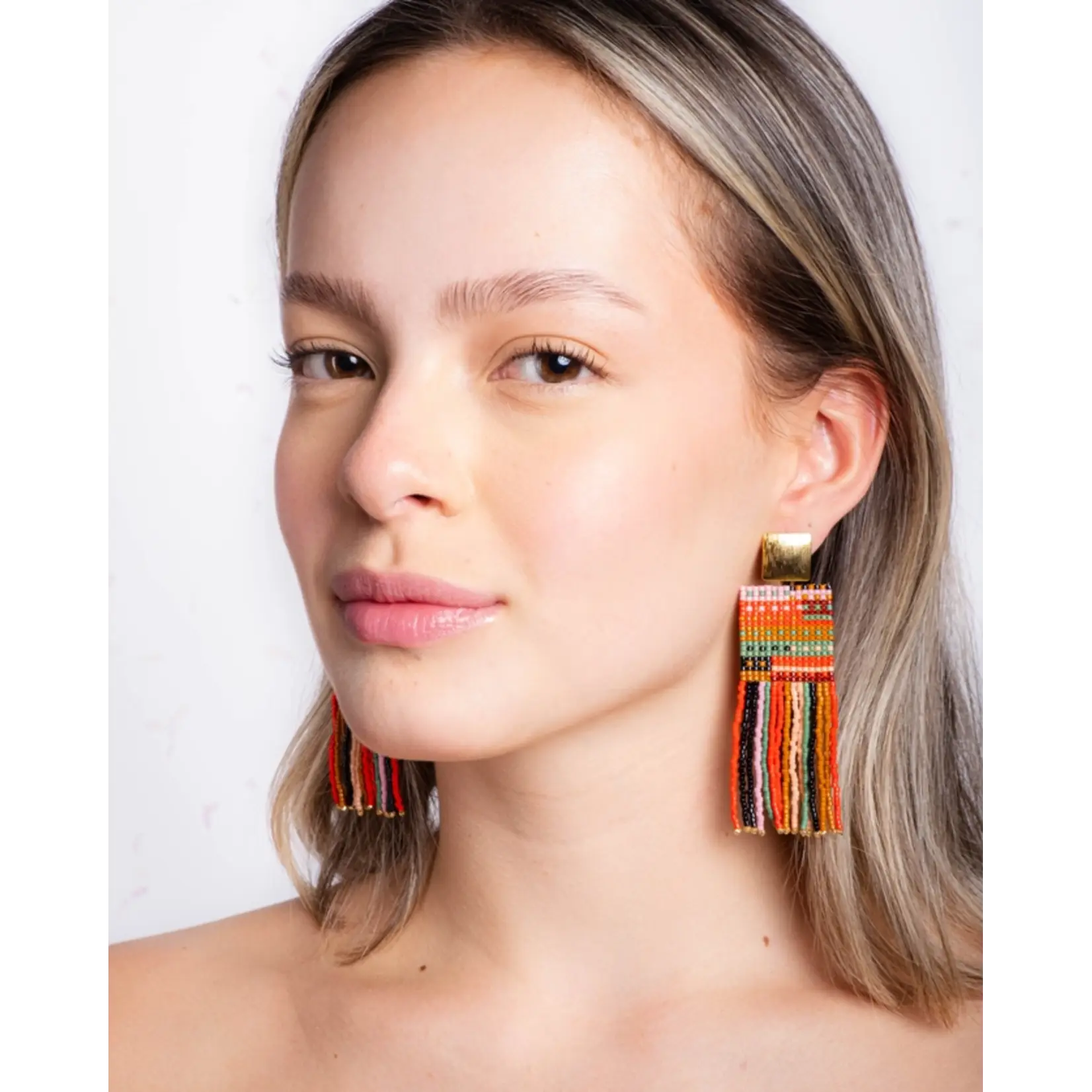 Mayana Designs Co. Striped Knit Fringe Earrings Sweet Escape