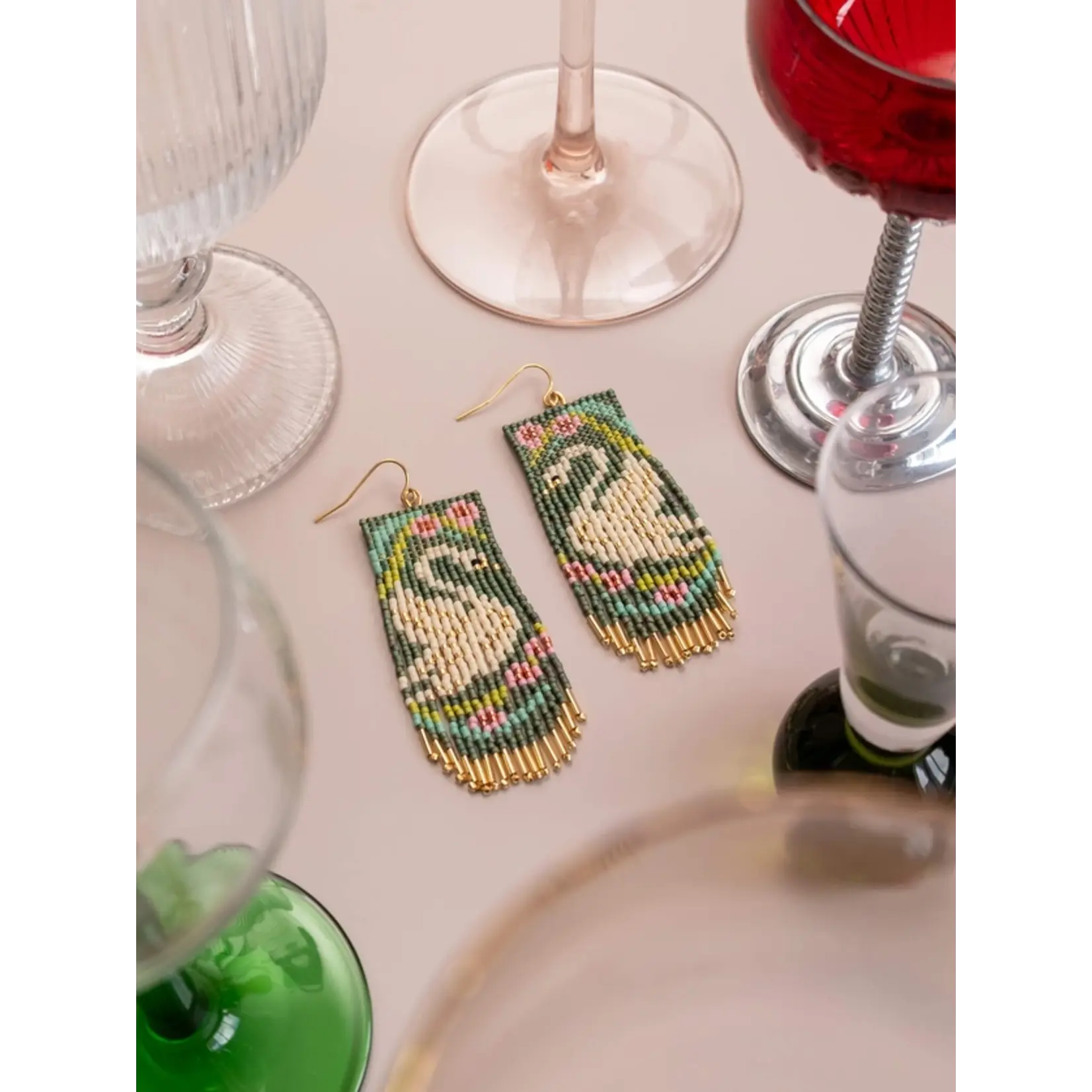 Mayana Designs Co. Swan Fringe Earrings Green