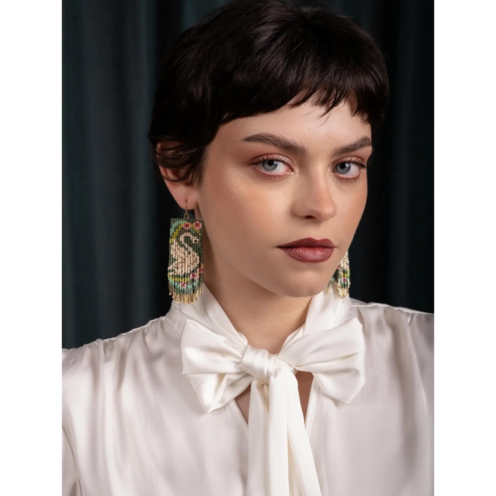 Mayana Designs Co. Swan Fringe Earrings Green
