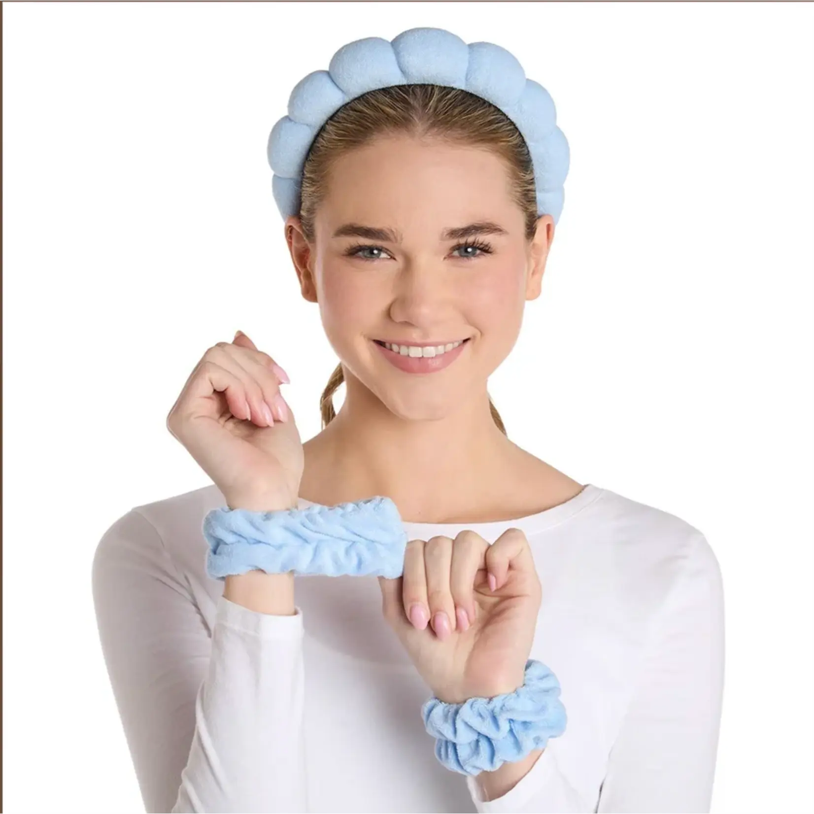 Two's Company Prep and Glow Spa Bubble Headband and Wristband Set White