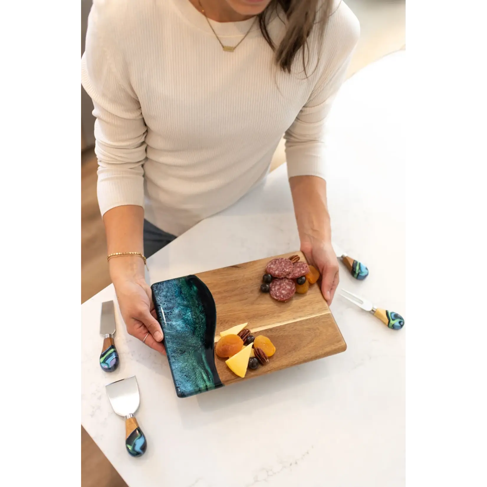 Lynn & Liana Designs Resin Coated Cheese Knife Set 4 Northern Lights