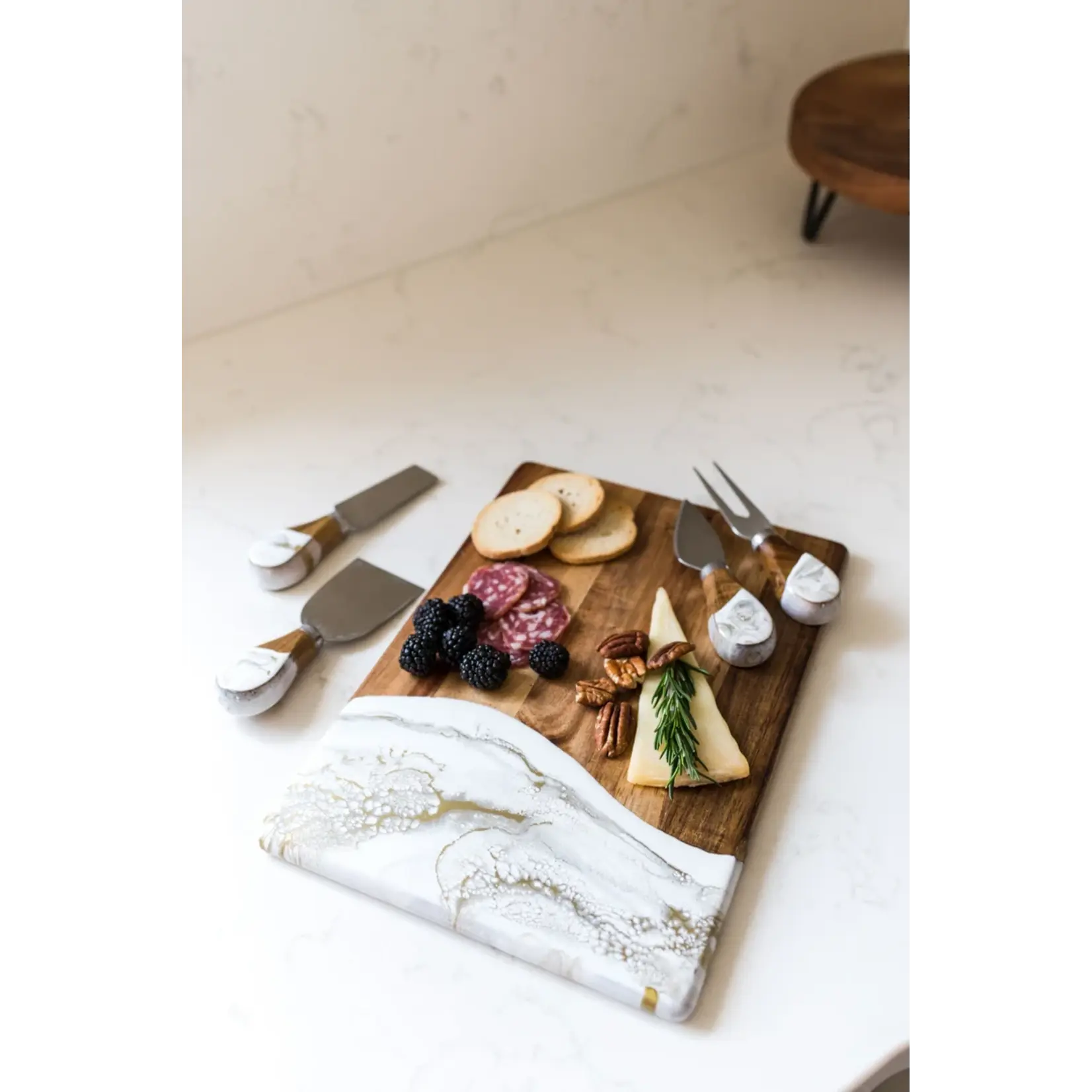 Lynn & Liana Designs Acacia Cheese Knife Set 4 Gold Quartz