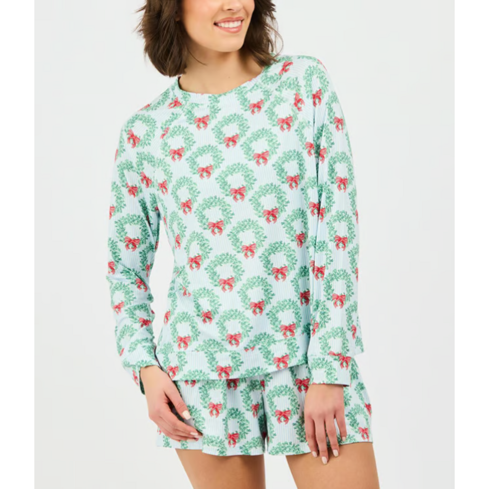 Mary Square Annie PJ Wreath & Ribbon Long Sleeve Short Set